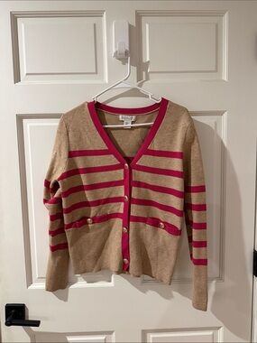 Rachel Zoe Beige Cardigan with Pink Stripes
